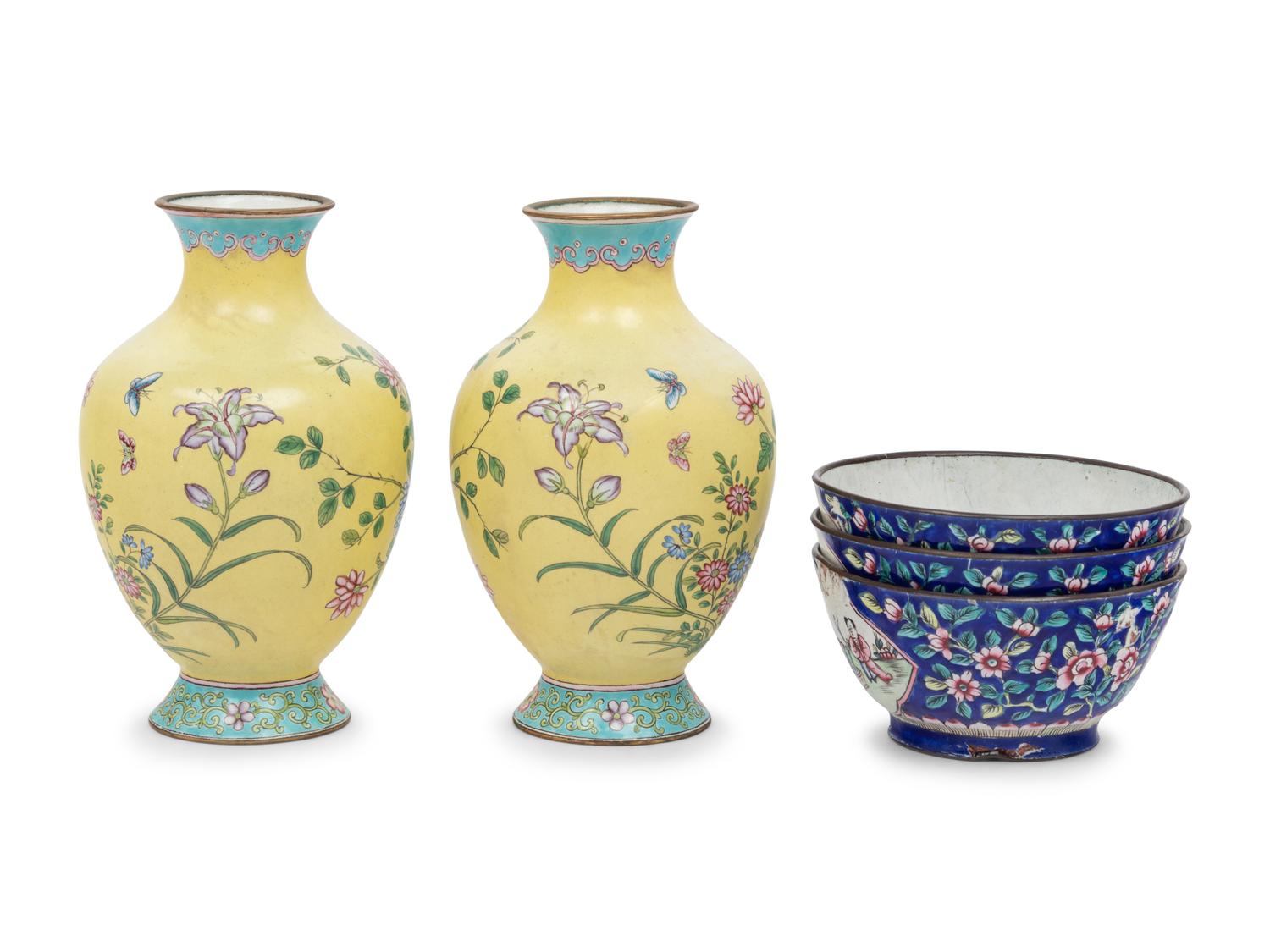Five Chinese Cantone Enamel on Copper Wares