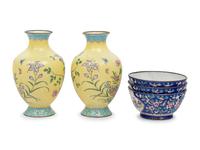 Five Chinese Cantone Enamel on Copper Wares