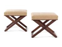 A Pair of X-Form Stools with Fortuny Upholstery in the Style of Jean-Michel Frank