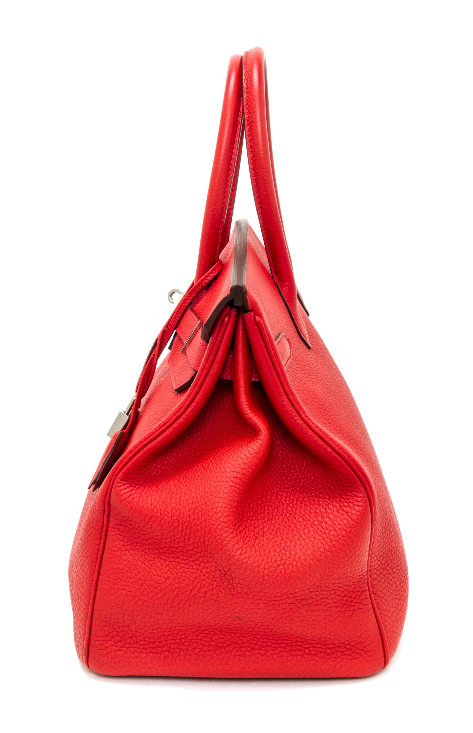 An Hermes Geranium Togo 35cm Birkin Handbag, 14" x 10" x 7".