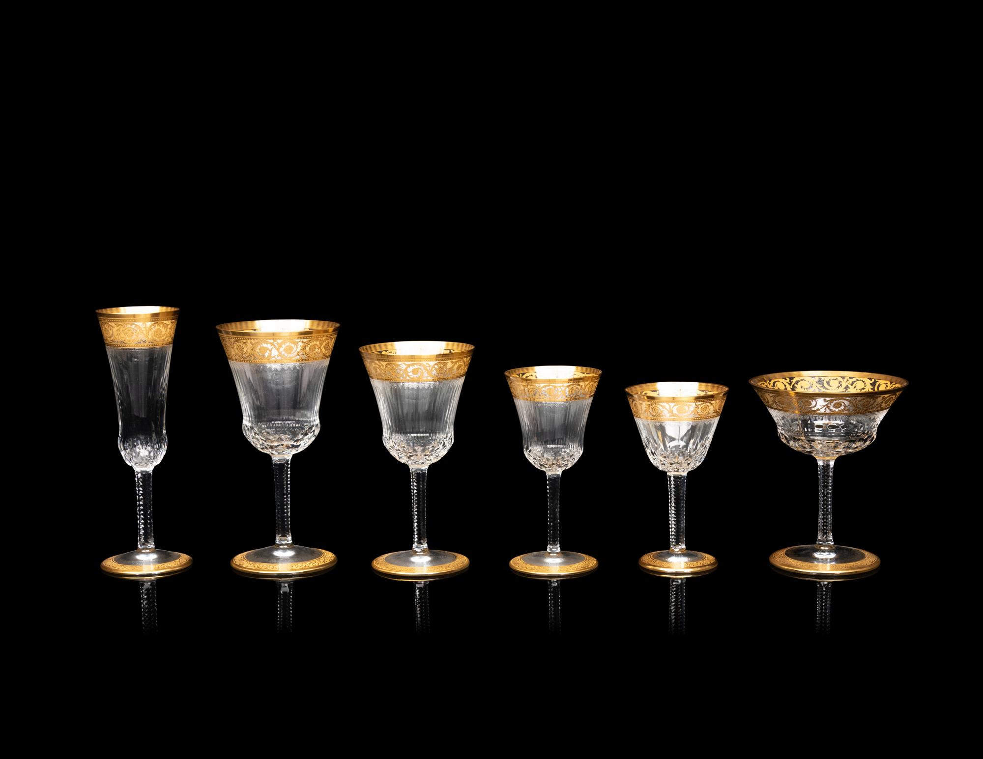 A Saint-Louis Gilt Decorated Cut Glass Stemware Service