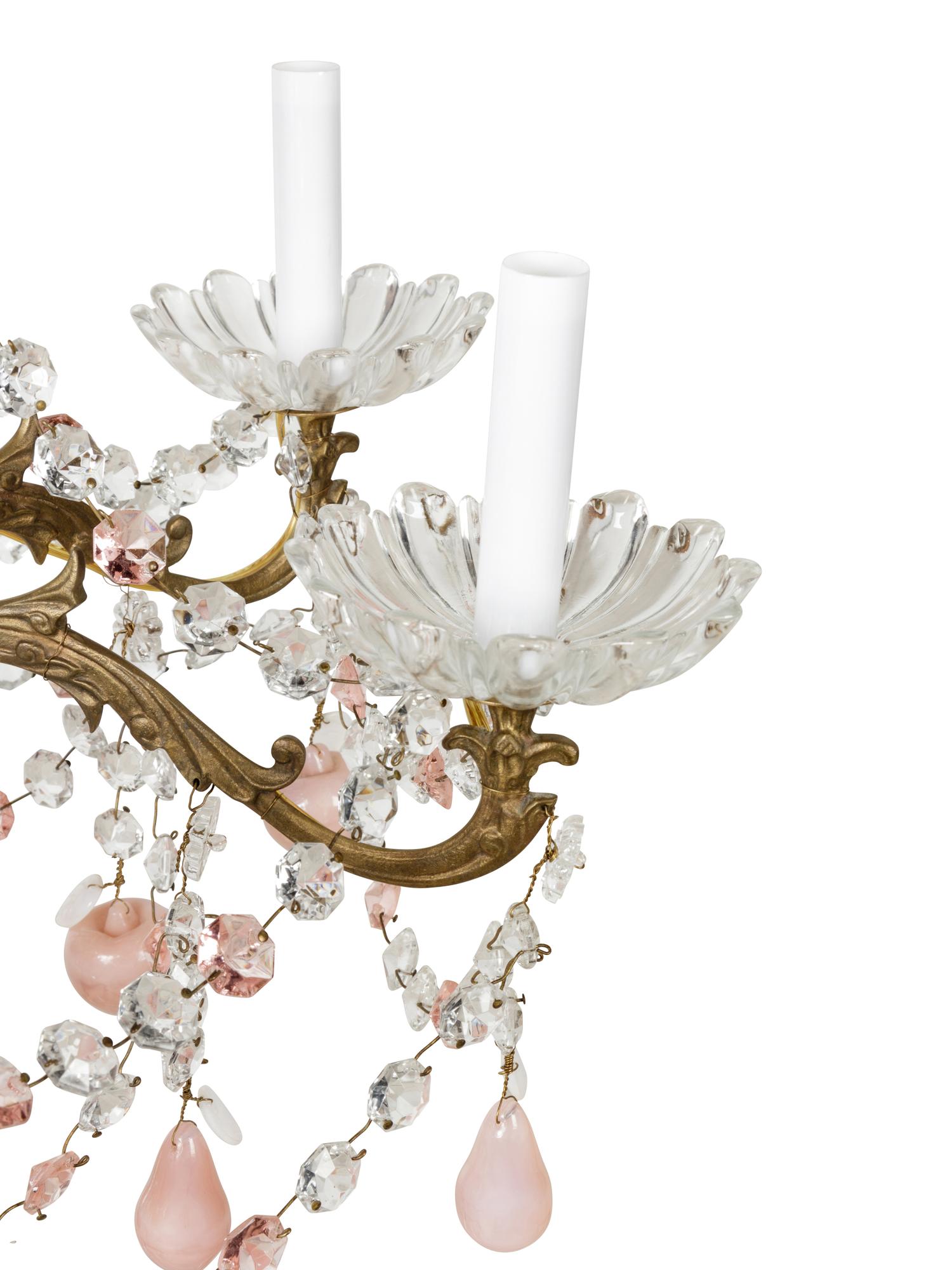 A French Opaline Glass Mounted Six-Light Chandelier