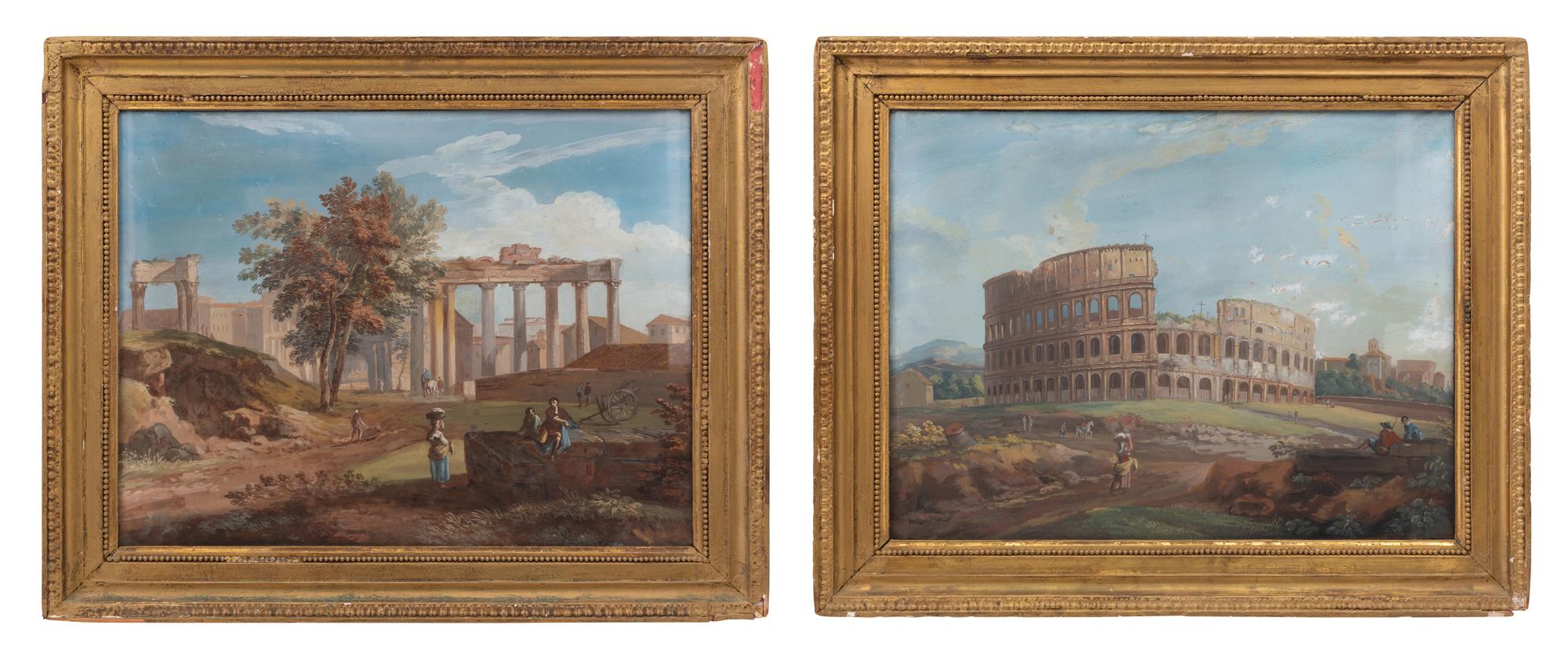 A Pair of Italian Gouache Paintings of the Roman Forum and Colosseum