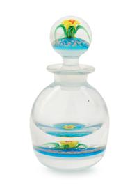 A Charles Kaziun Jr. Yellow Tiger Lily on Blue Aventurine Ground Miniature Glass Perfume Bottle with Stopper