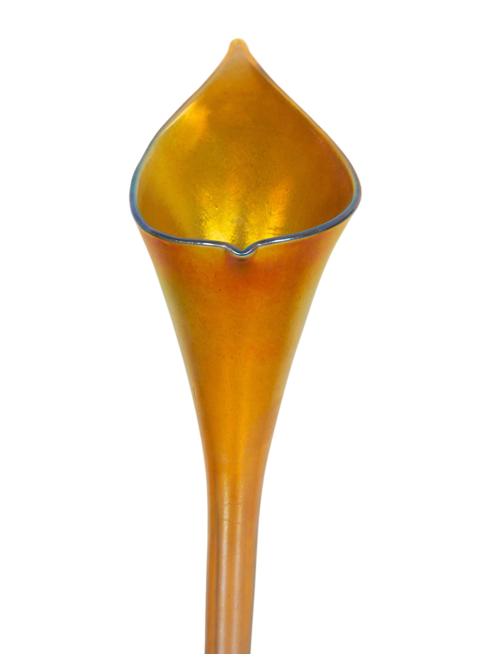 Pair of Quezal Iridescent Glass Vases