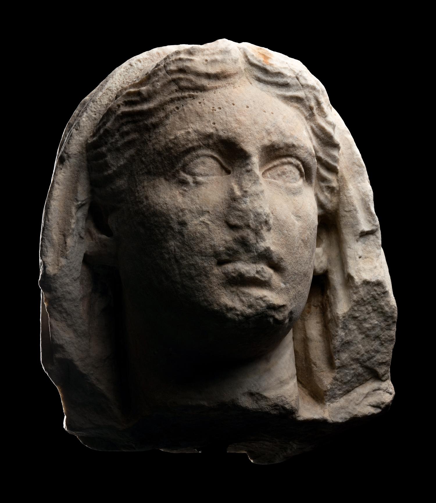 A Late Hellenistic Marble Head of a Veiled Woman