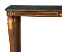 A Regency Style Mahogany and Parcel Gilt Console Table with Black Marble Top