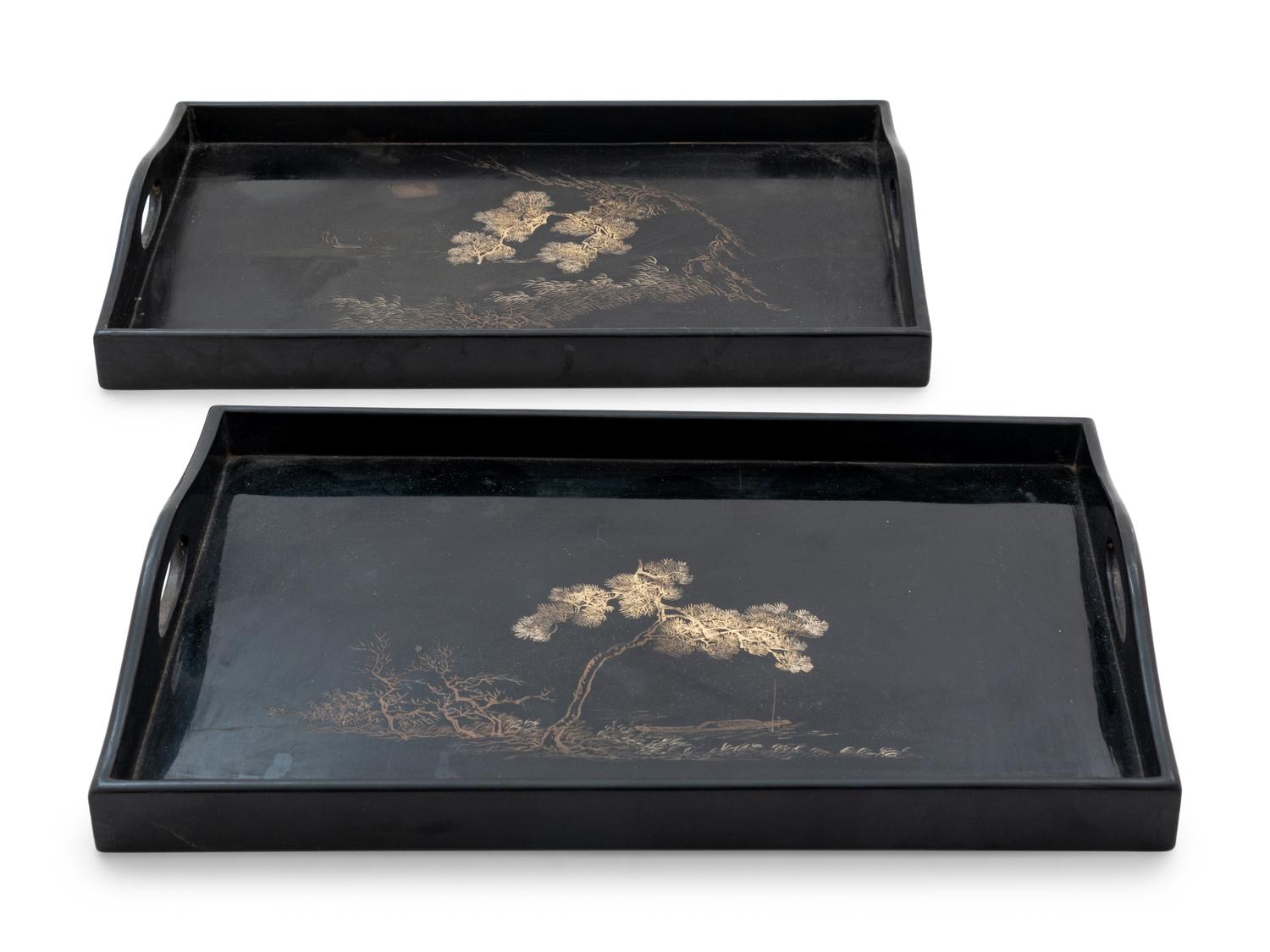 Fifteen Chinese Black and Gilt Lacquer 'Landscape' Articles