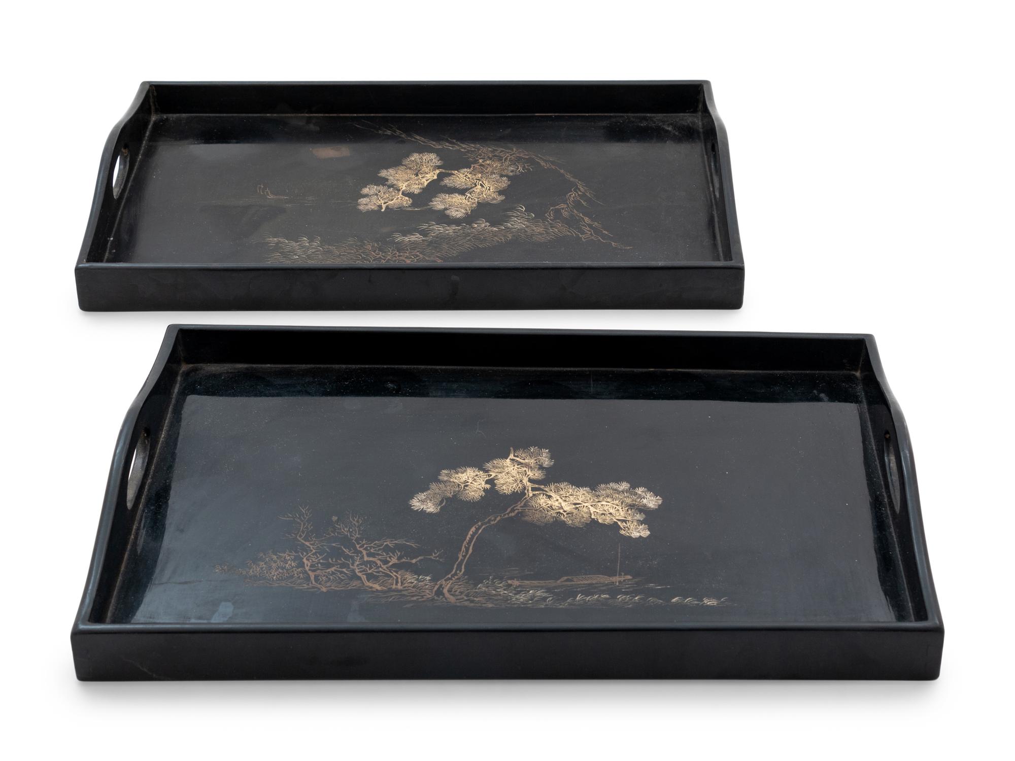 Fifteen Chinese Black and Gilt Lacquer 'Landscape' Articles