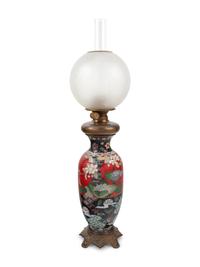 A Japanese Cloisonné Enamel Decorated Oil Lamp
