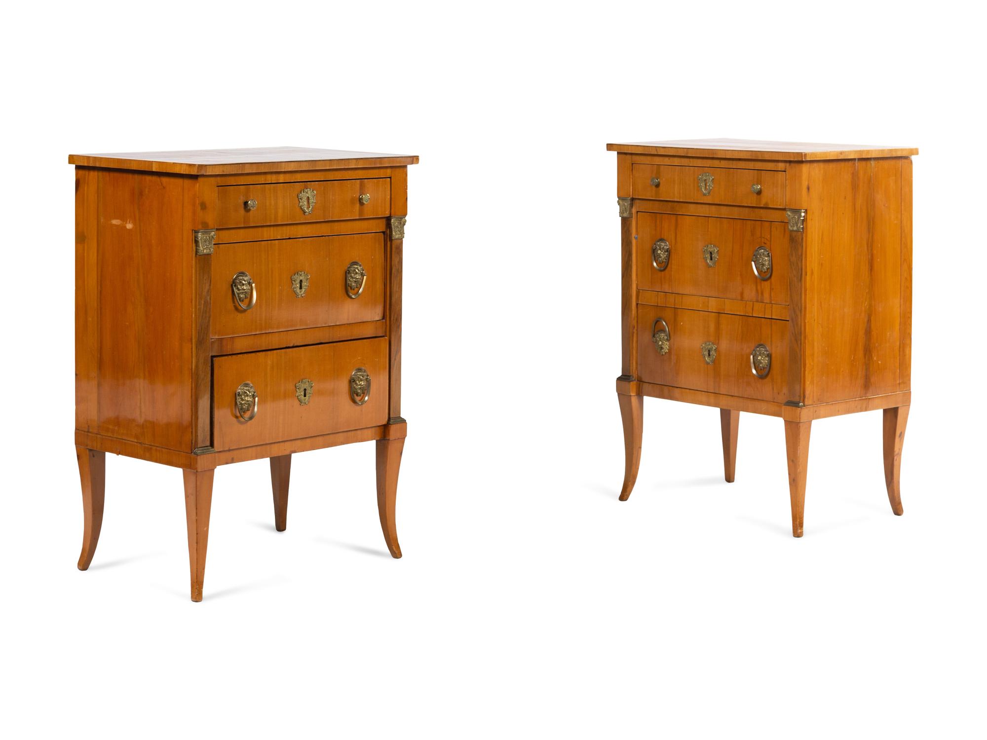 A Pair of Continental Bronze Mounted Birch Side Tables