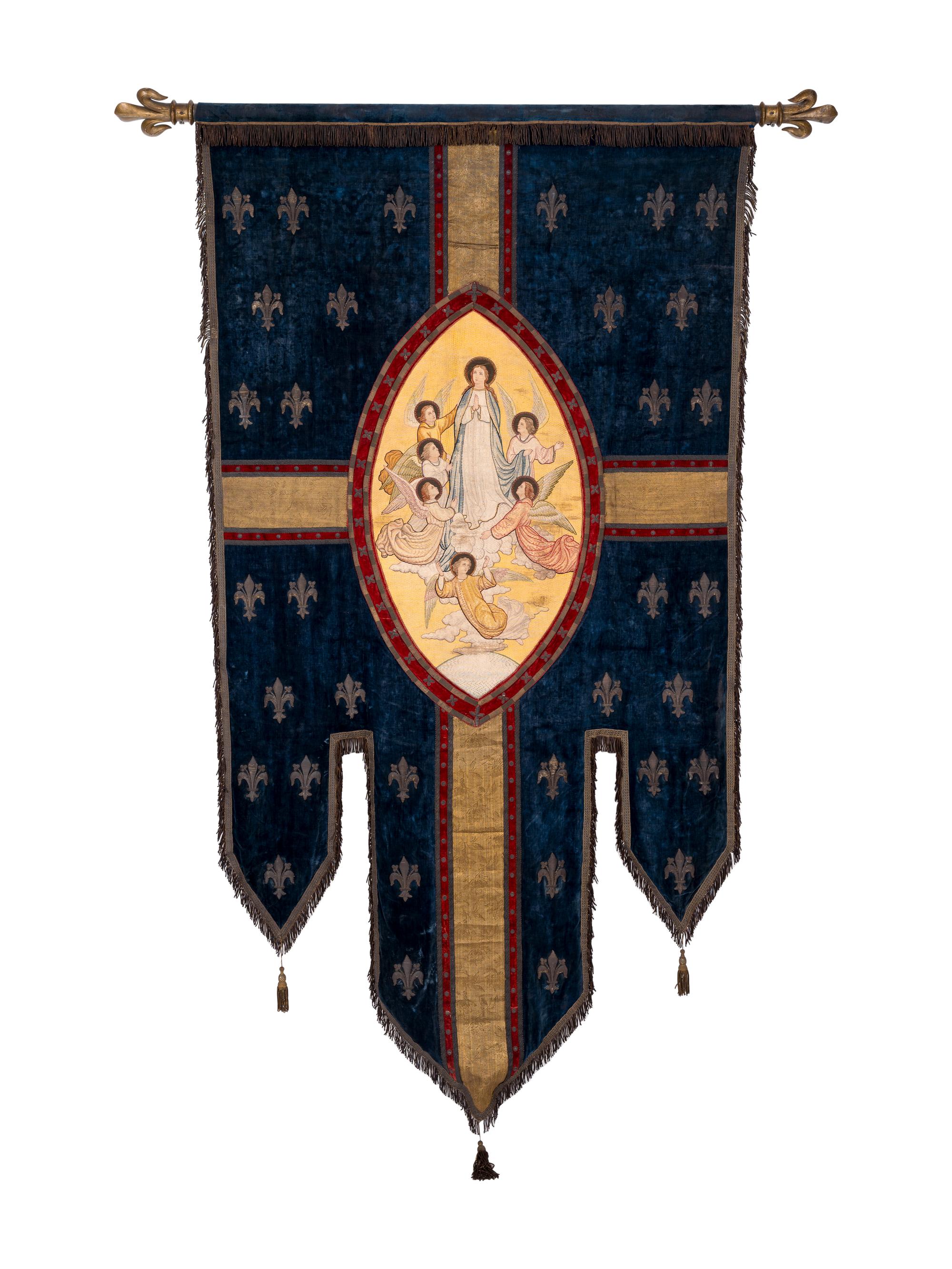 A French Metallic Thread Embroidered Banner
