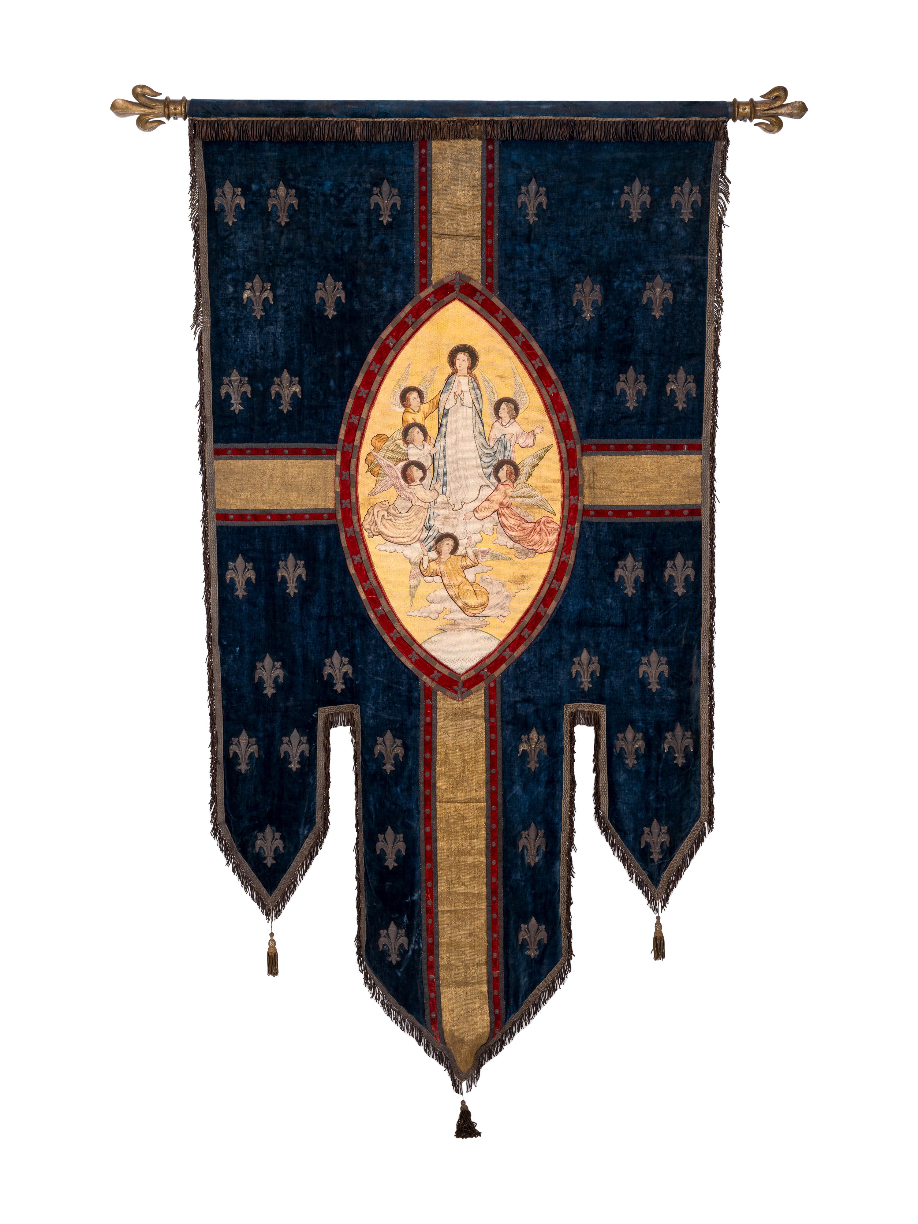 A French Metallic Thread Embroidered Banner