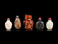 Five Chinese Hardstone Snuff Bottles