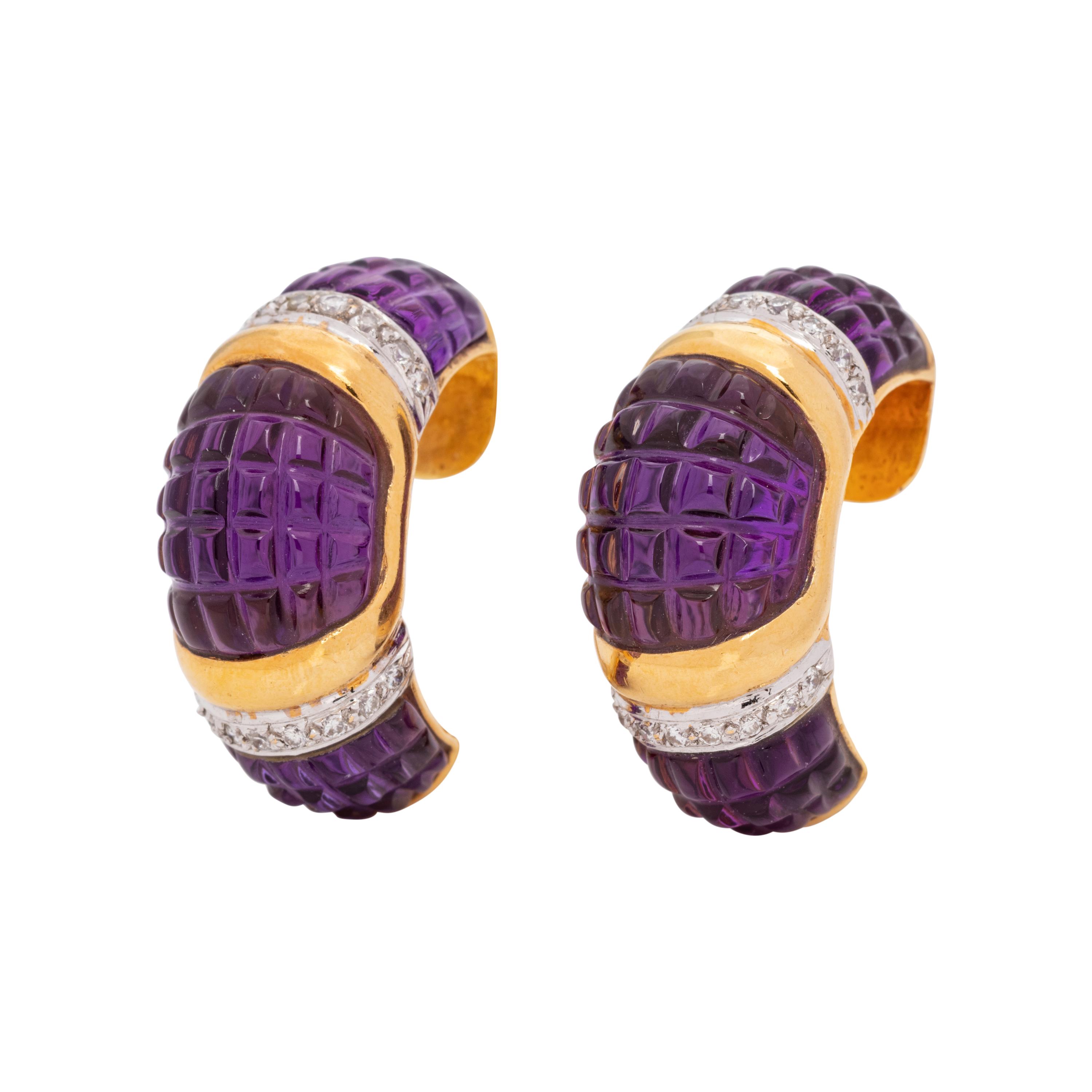 AMETHYST AND DIAMOND EARCLIPS