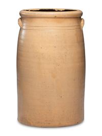 A Colvin, Hall, and Cowan Six-Gallon 'At Station' Script Decorated Stoneware Crock