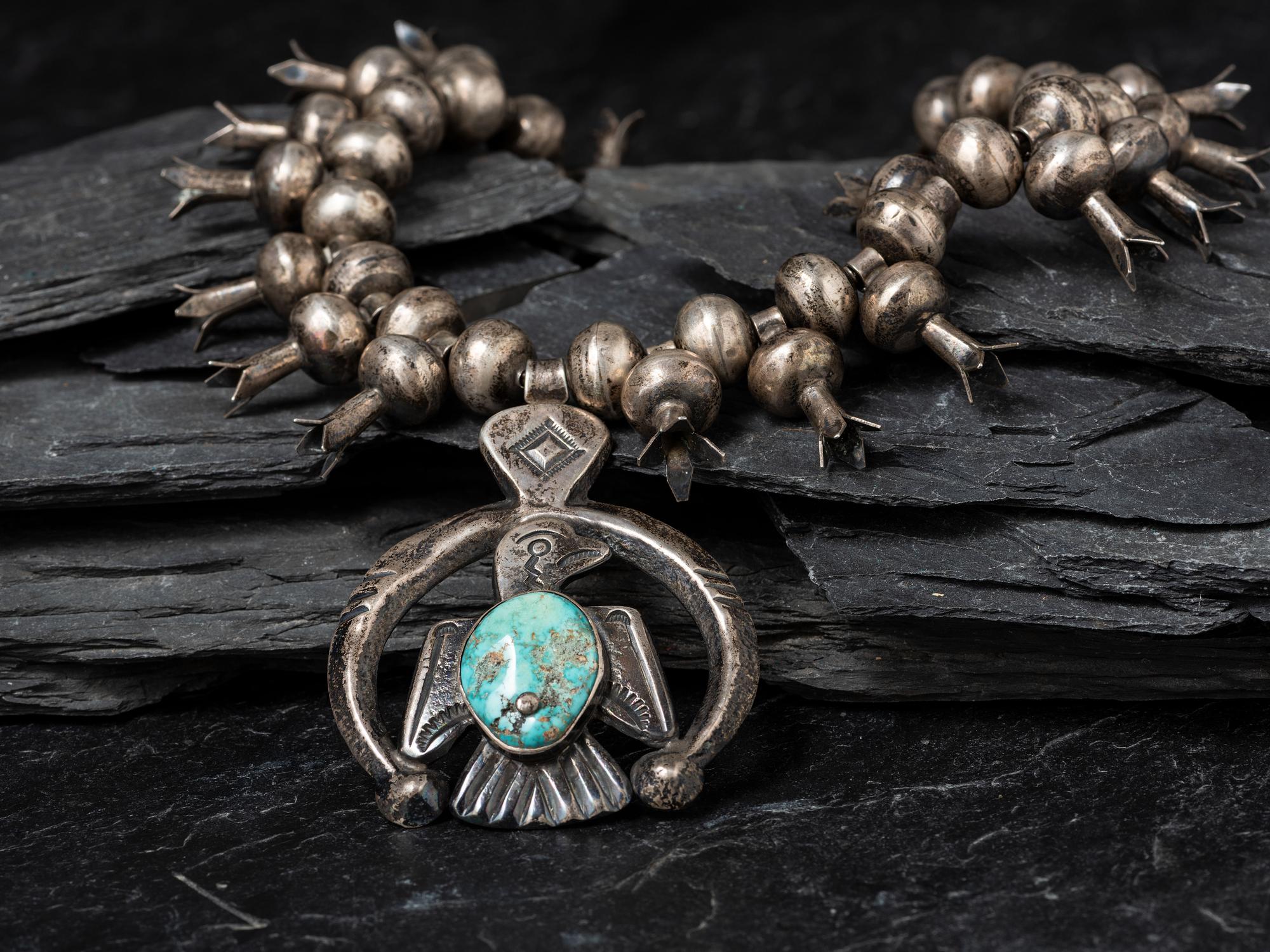 Navajo Thunderbird Squash Blossom Necklace