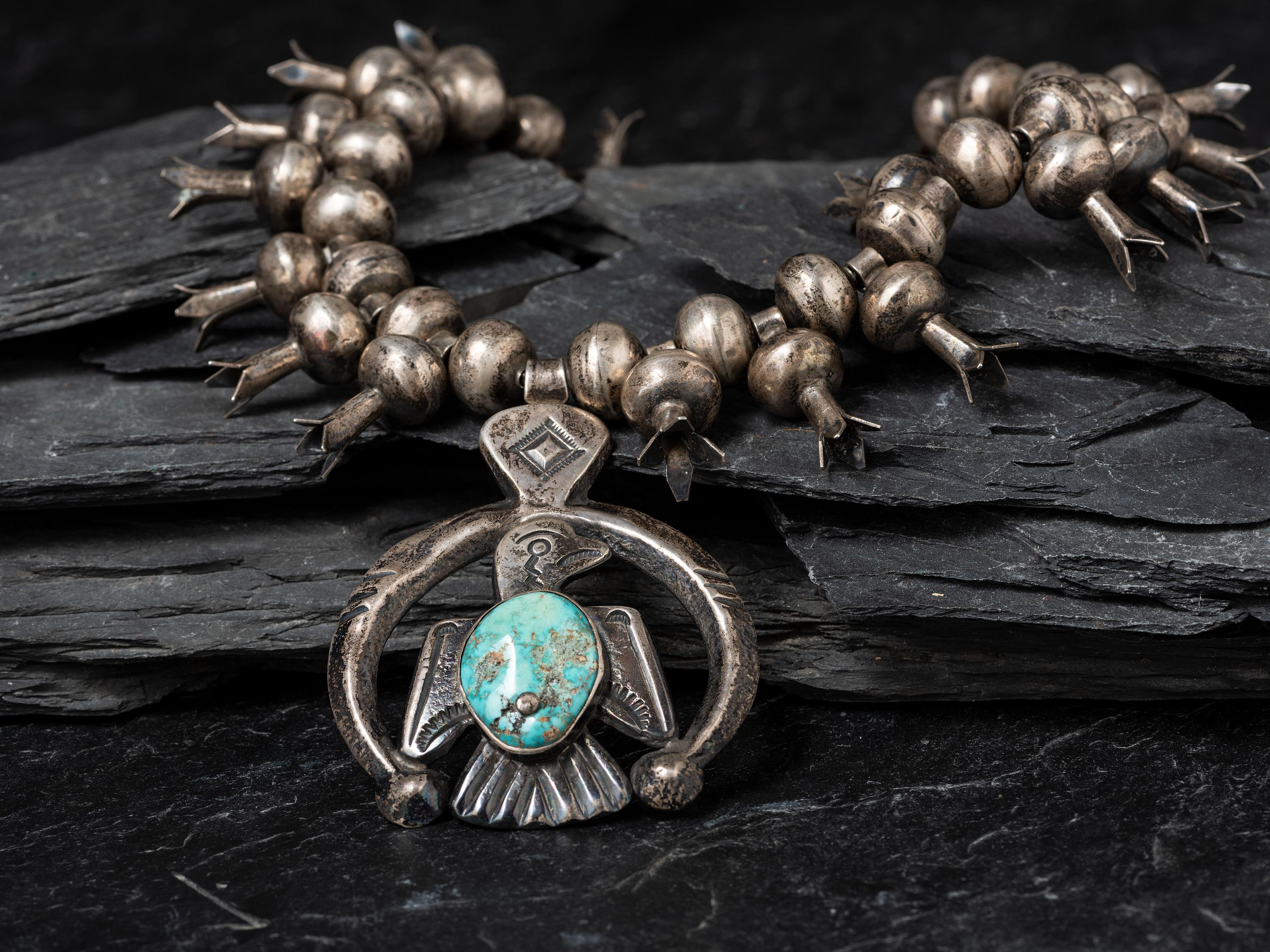 Navajo Thunderbird Squash Blossom Necklace