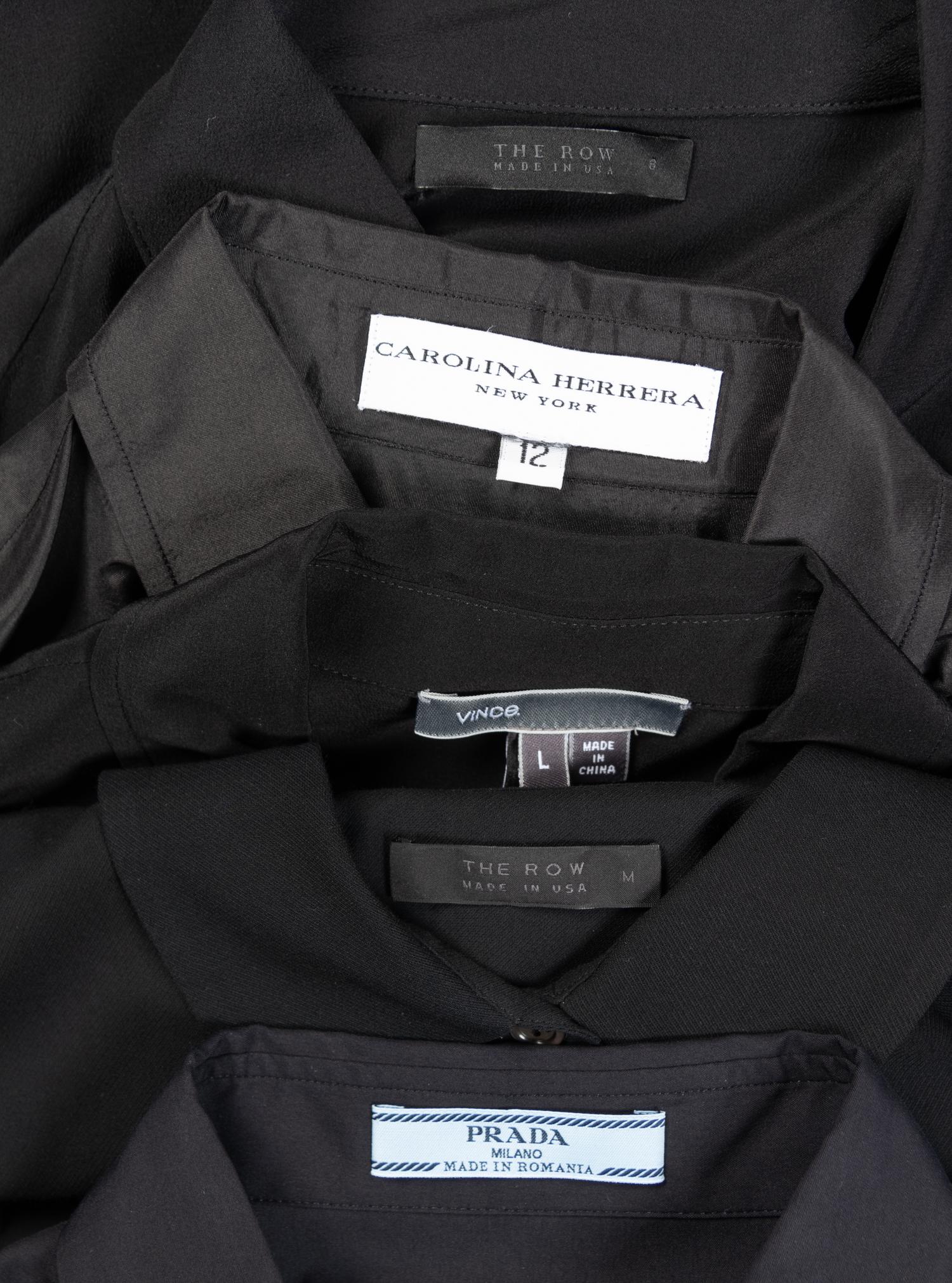 Twelve Designer Button Down Tops: One Carolina Herrera, One Vince, One Lanvin, Two Hermès, Three Prada, and Four The Row