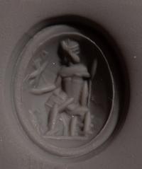 A Roman Chalcedony Ring Stone with the Gods Jupiter and Nike Enthroned — Set in a gold ring