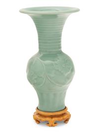 A Longquan- Style Celadon Glazed Porcelain Gu- Vase