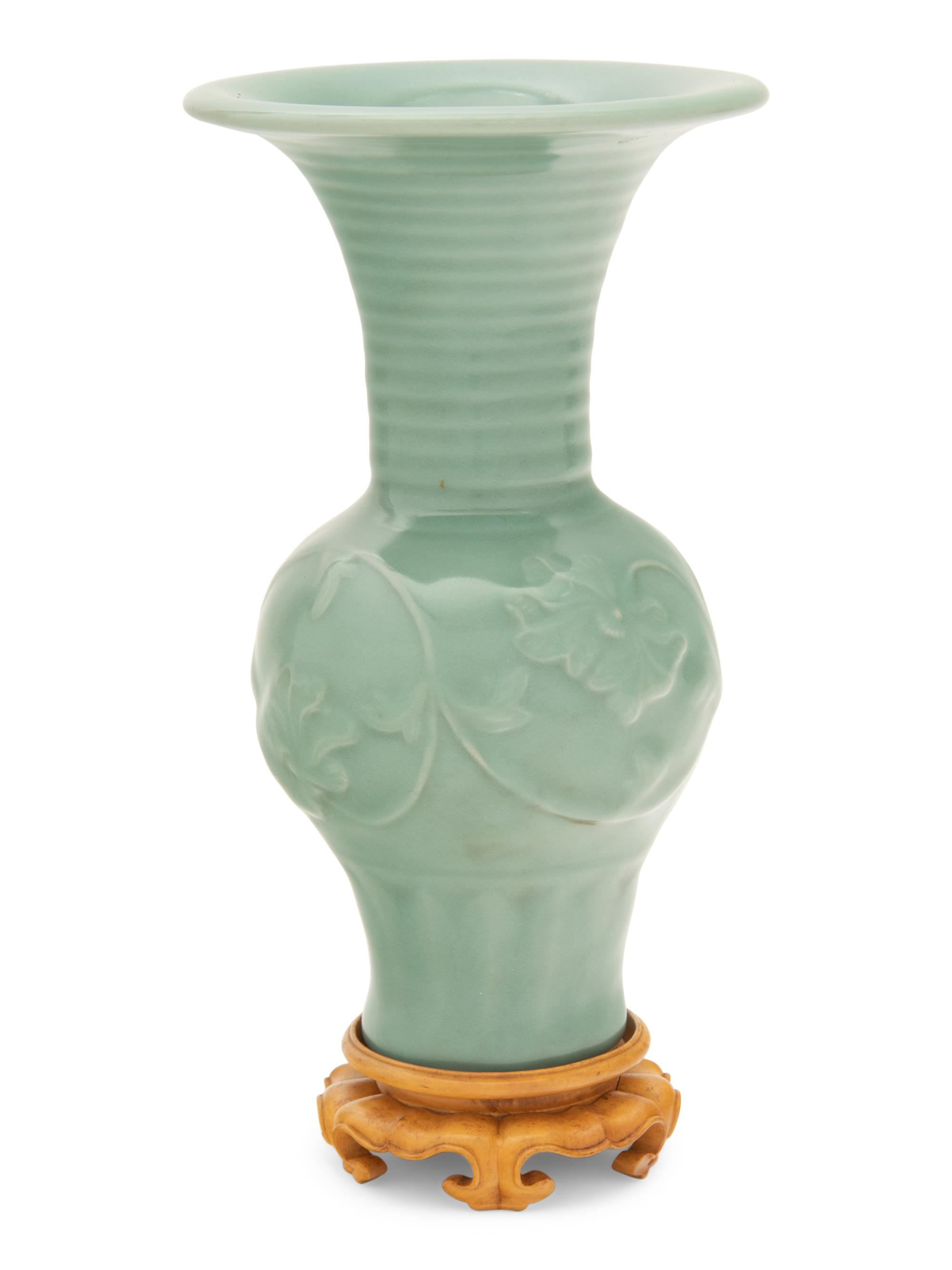 A Longquan- Style Celadon Glazed Porcelain Gu- Vase