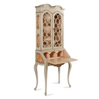A Venetian Style Faux Marble Painted and Parcel Gilt Bureau Bookcase