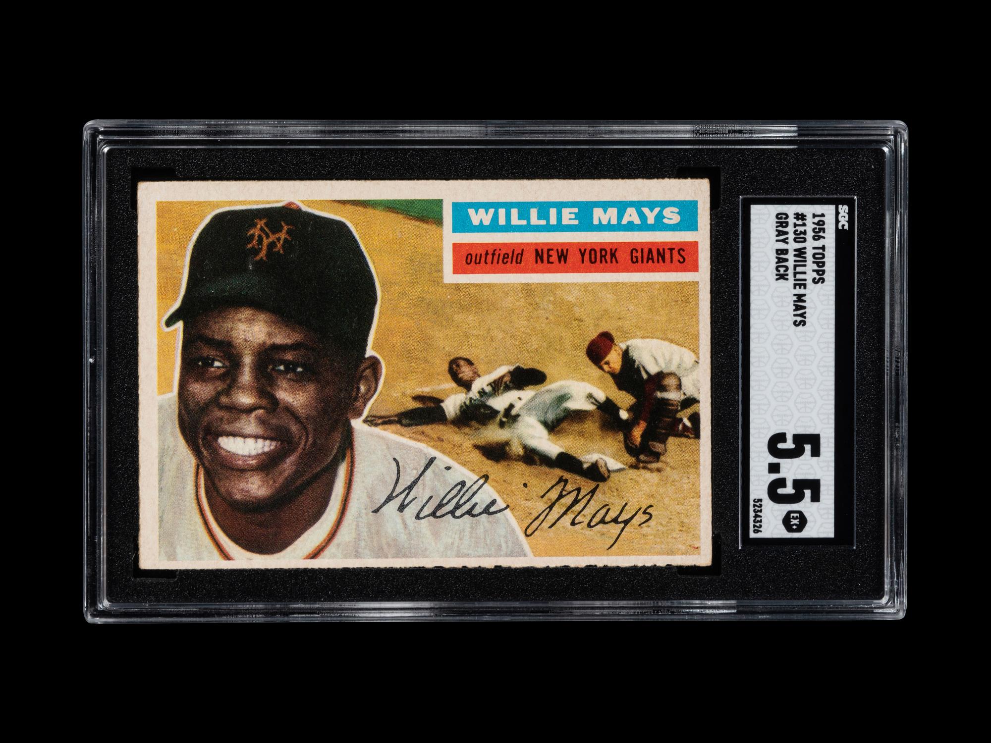 A 1956 Topps Willie Mays Baseball Card No. 130 Gray Back (SGC 5.5 EX+)