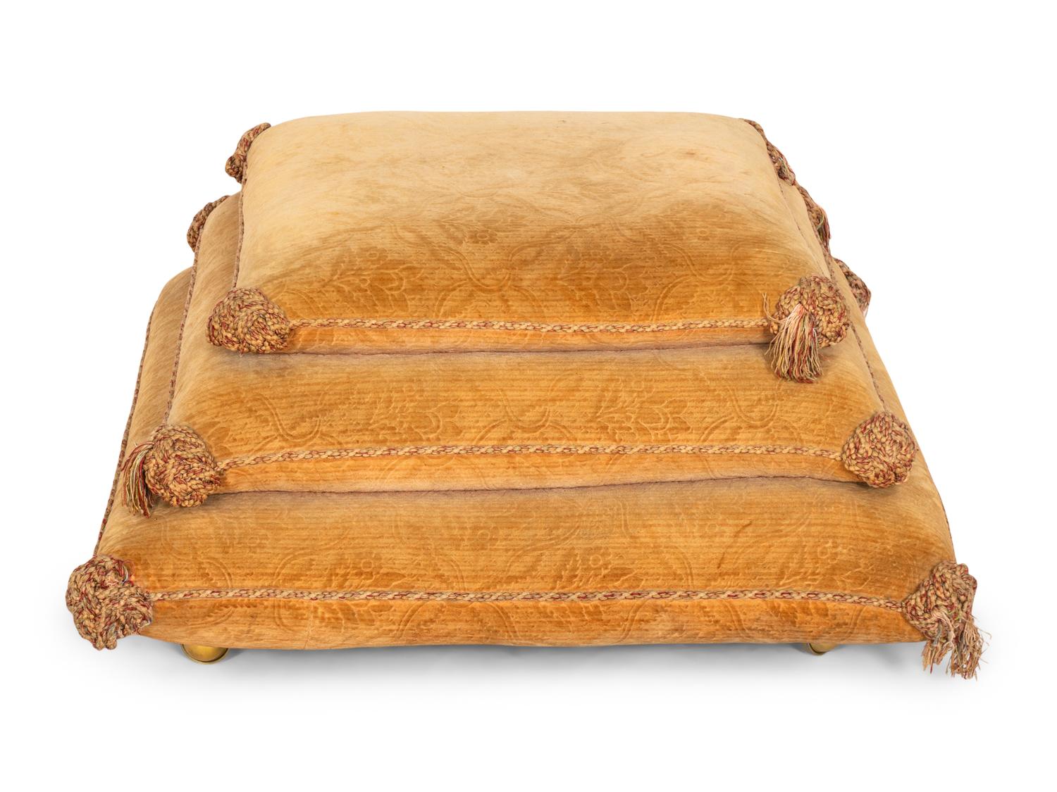 A Stacked Cushion-Form Velvet Upholstered Ottoman
