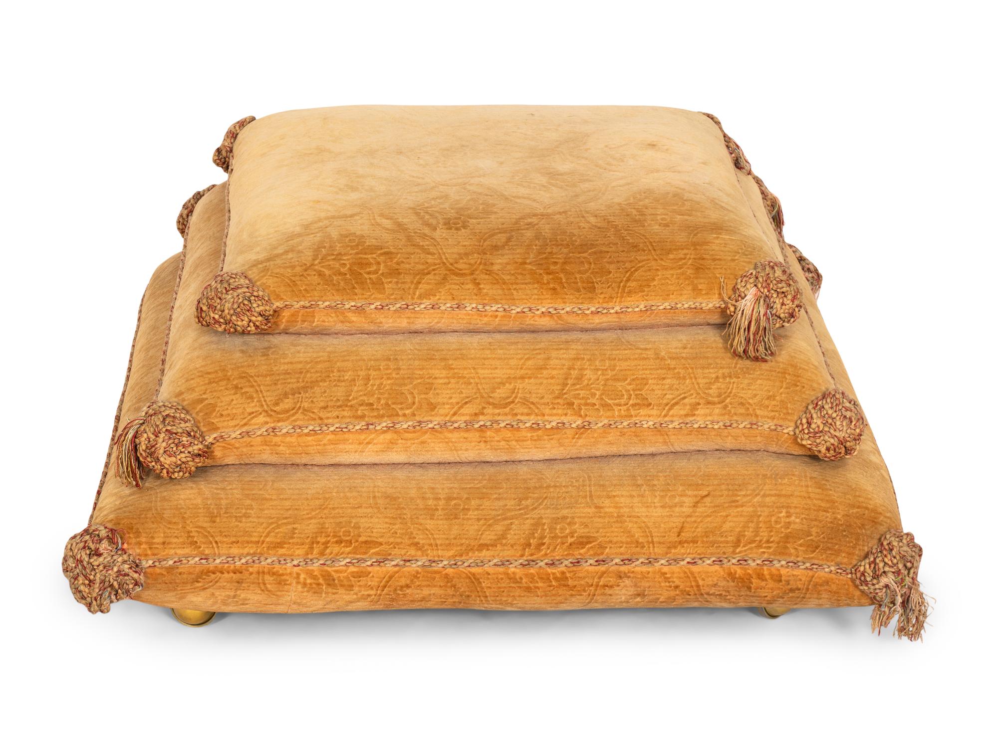 A Stacked Cushion-Form Velvet Upholstered Ottoman