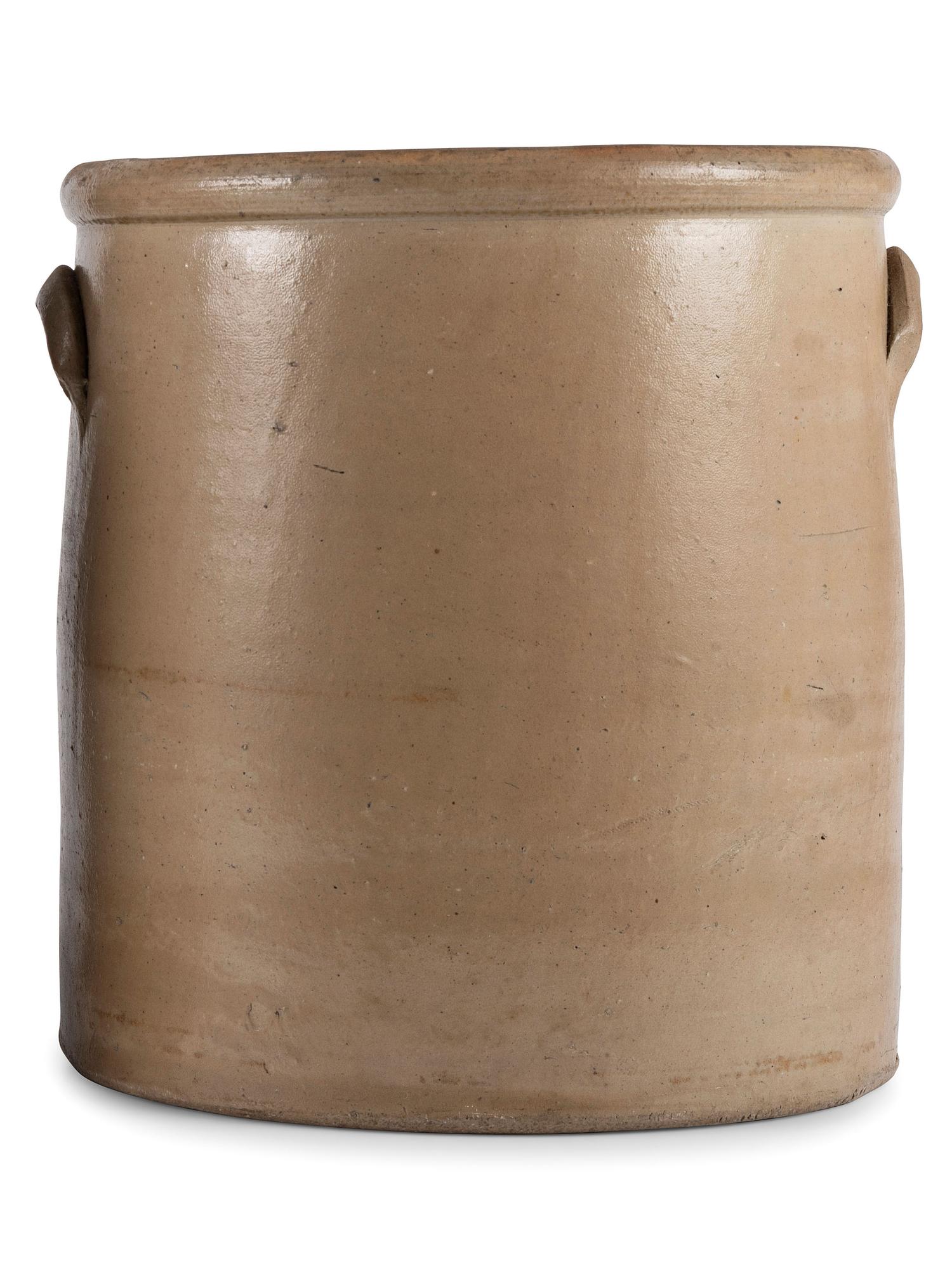 An Ohio Cobalt Script-Painted Five Gallon Stoneware Crock