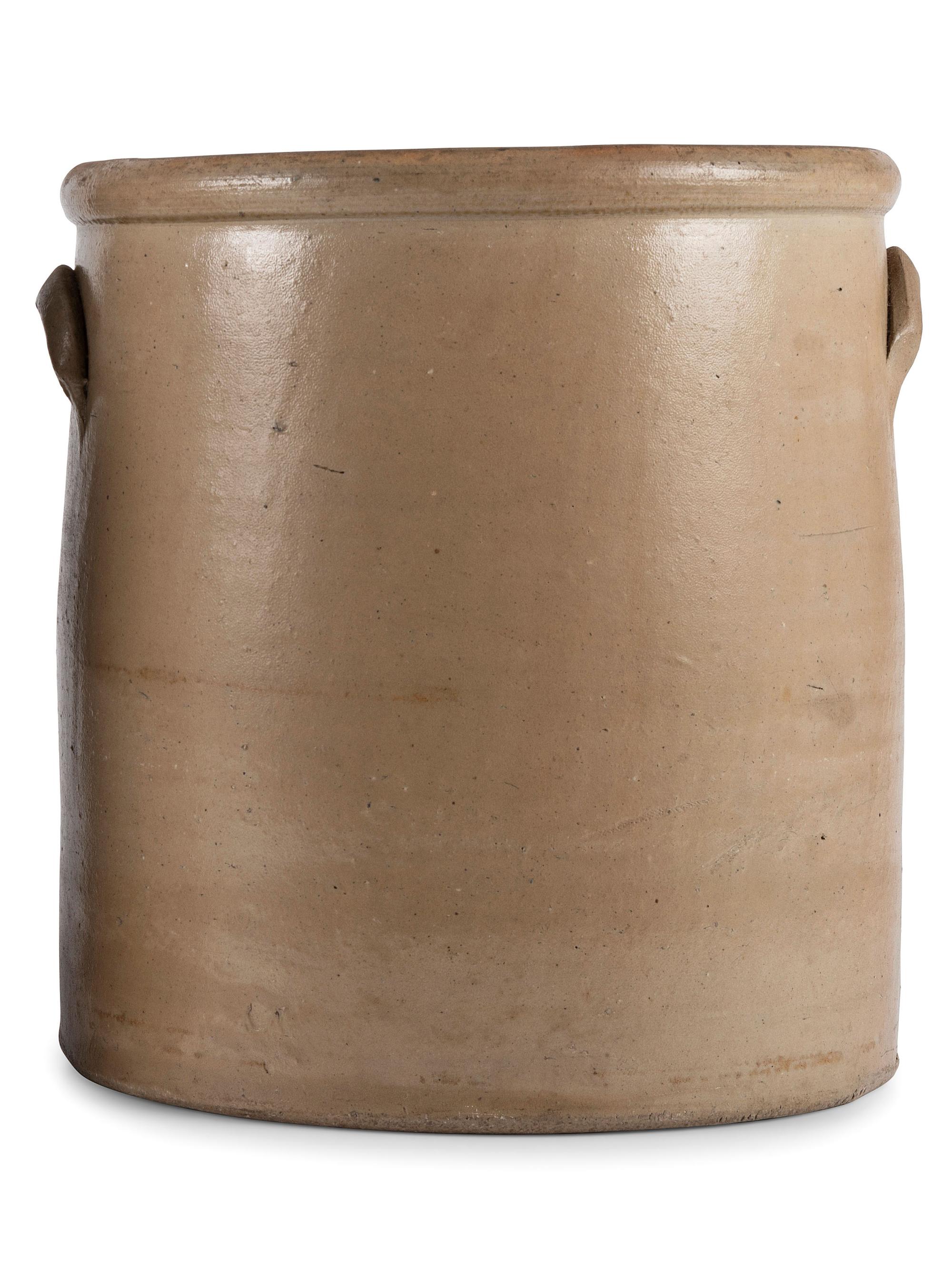 An Ohio Cobalt Script-Painted Five Gallon Stoneware Crock