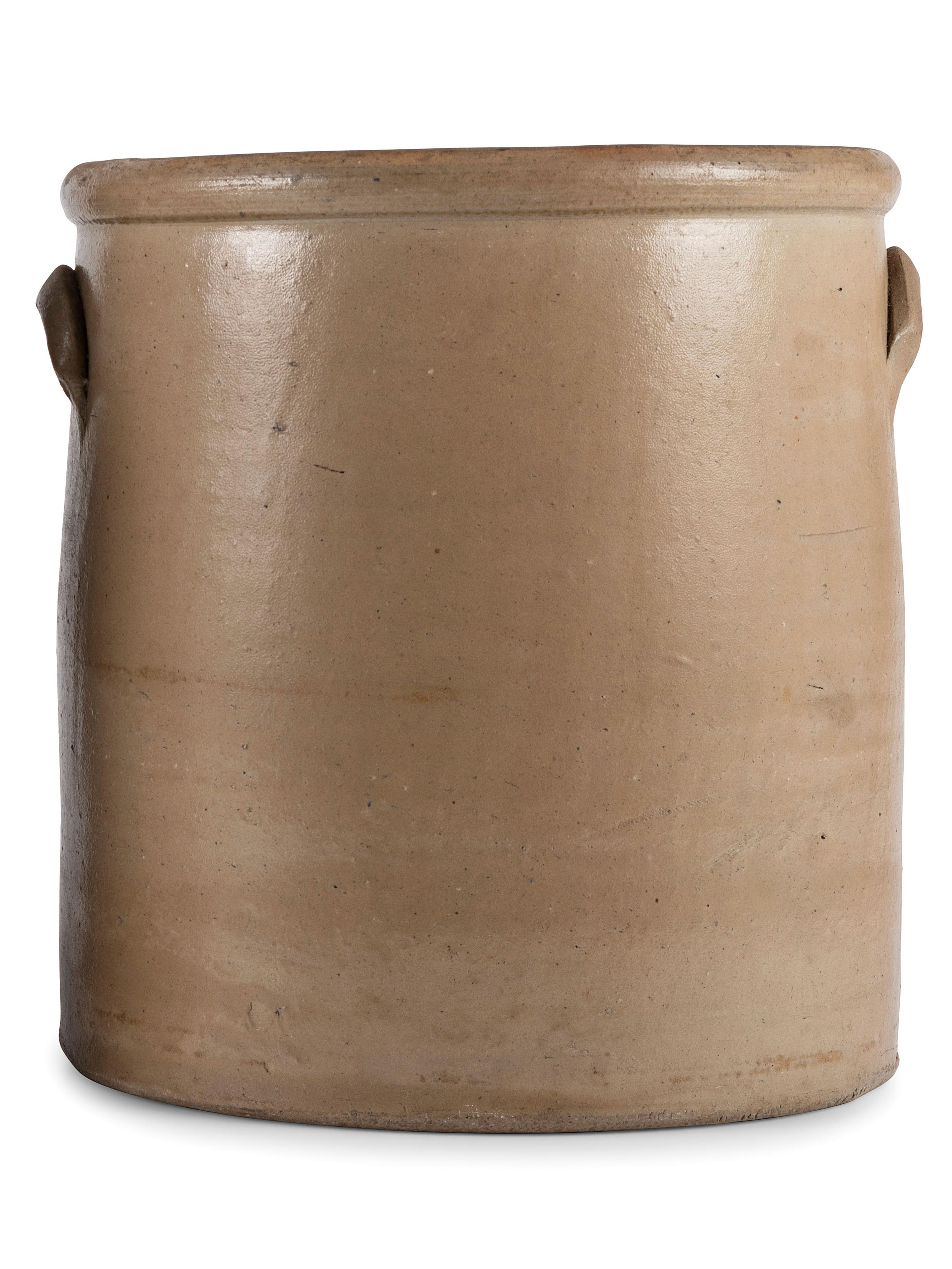 An Ohio Cobalt Script-Painted Five Gallon Stoneware Crock