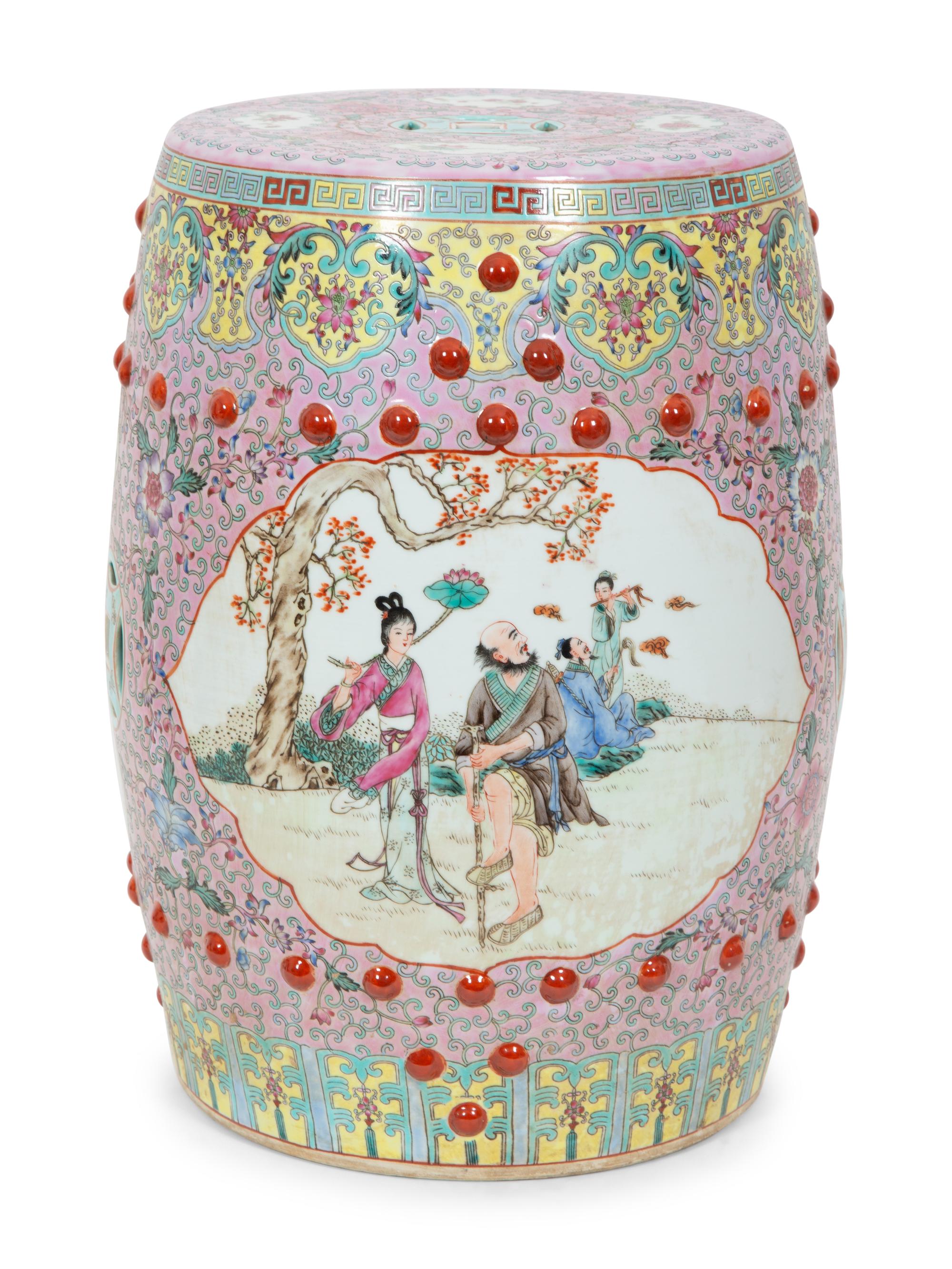 A Chinese Export Enameled Porcelain Garden Seat