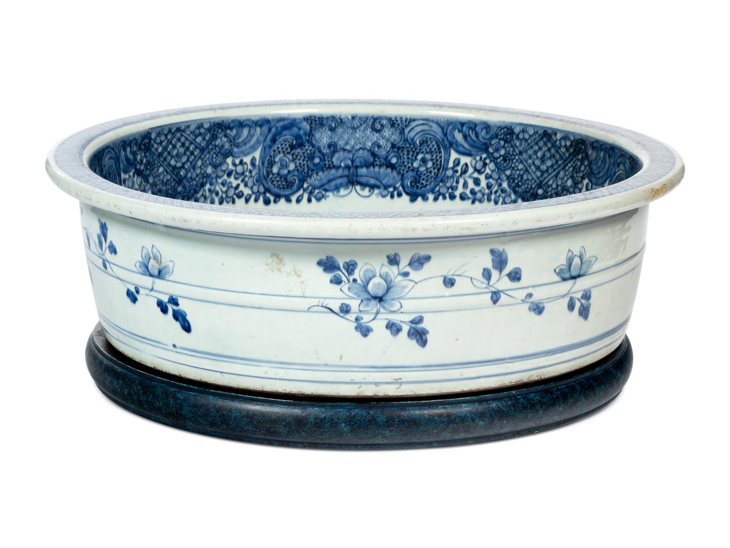 A Large Chinese Export Blue Canton Porcelain Basin