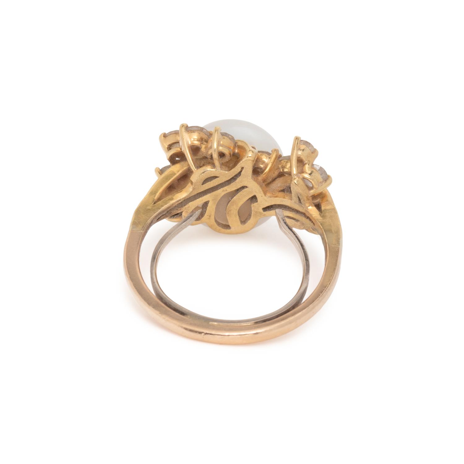 YELLOW GOLD, CULTURED SOUTH SEA PEARL, AND DIAMOND RING