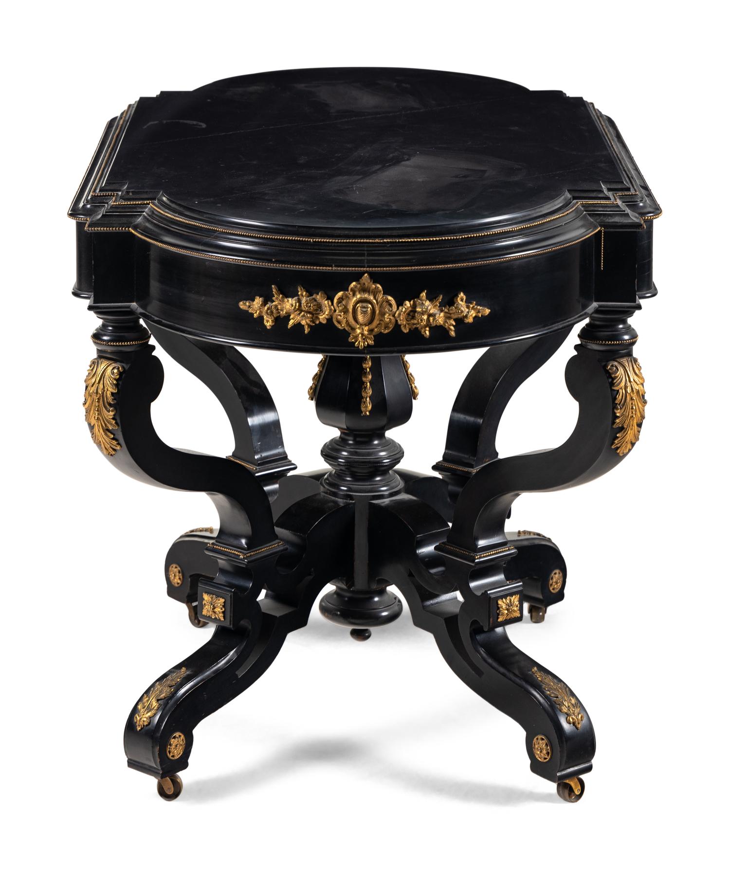 A Victorian Gilt Bronze Mounted Ebonized Center Table