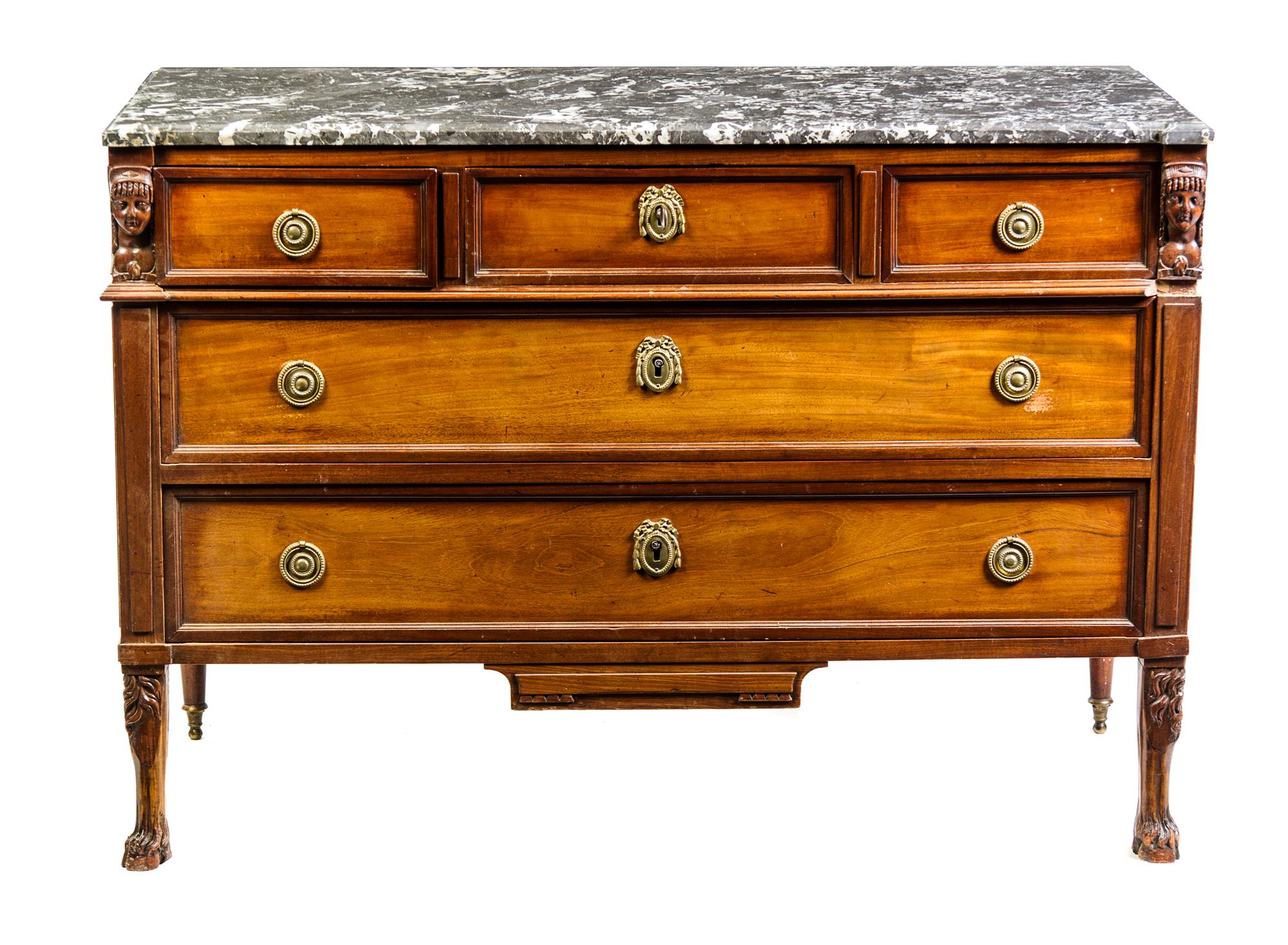 A Louis XVI Mahogany Commode Height 35 x width 50 x depth 23 inches. — JEAN-BAPTISTE COURTE (1749-1843), LATE 18TH CENTURY