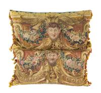 A Pair of Needlepoint and Velvet Pillows Each 23 x 12 inches.