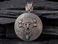 Double Sided Tufa Cast Silver and Turquoise Pendant