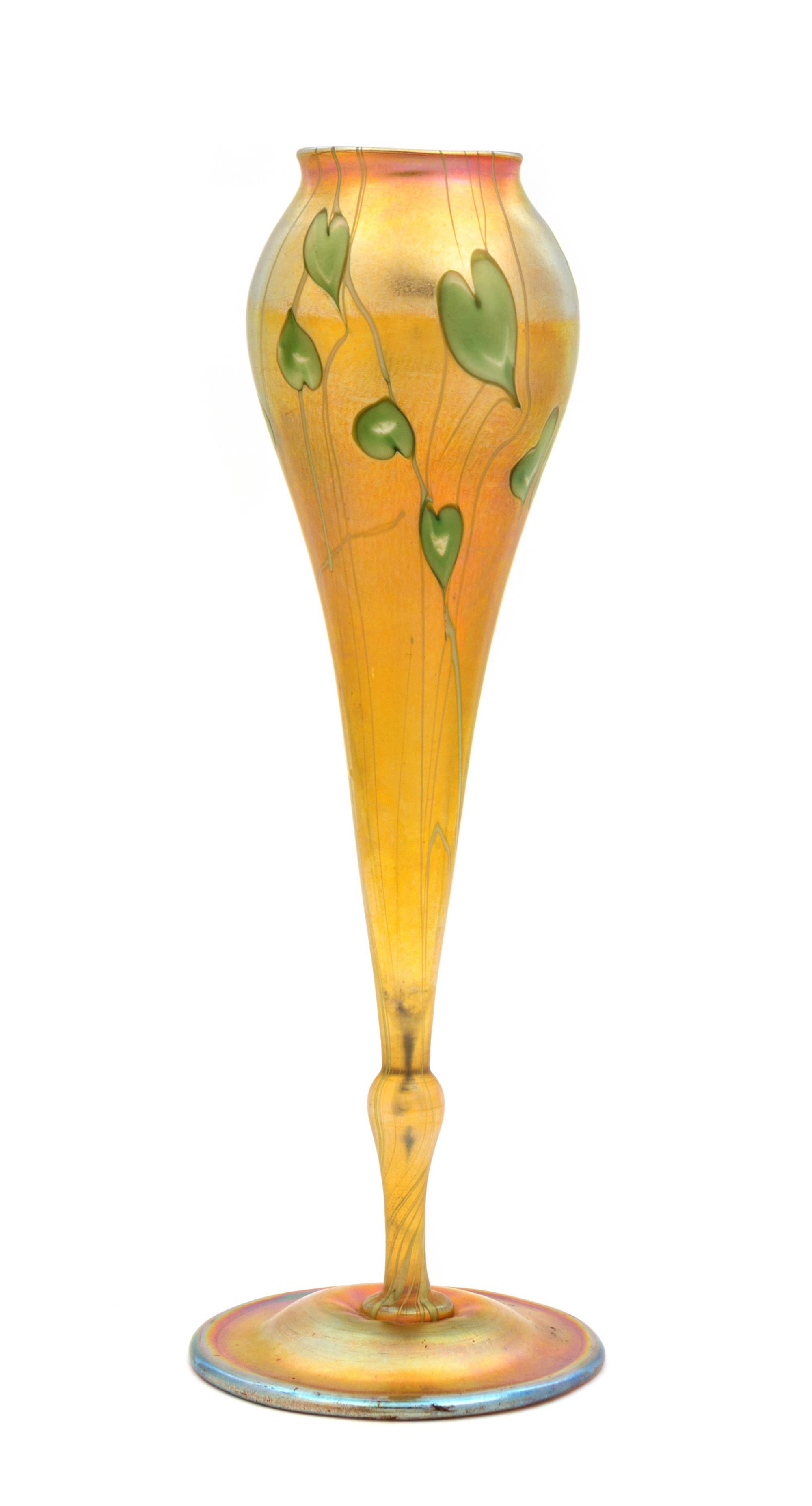 A Tiffany Studios Gold Favrile Glass Vase Height 12 inches.
