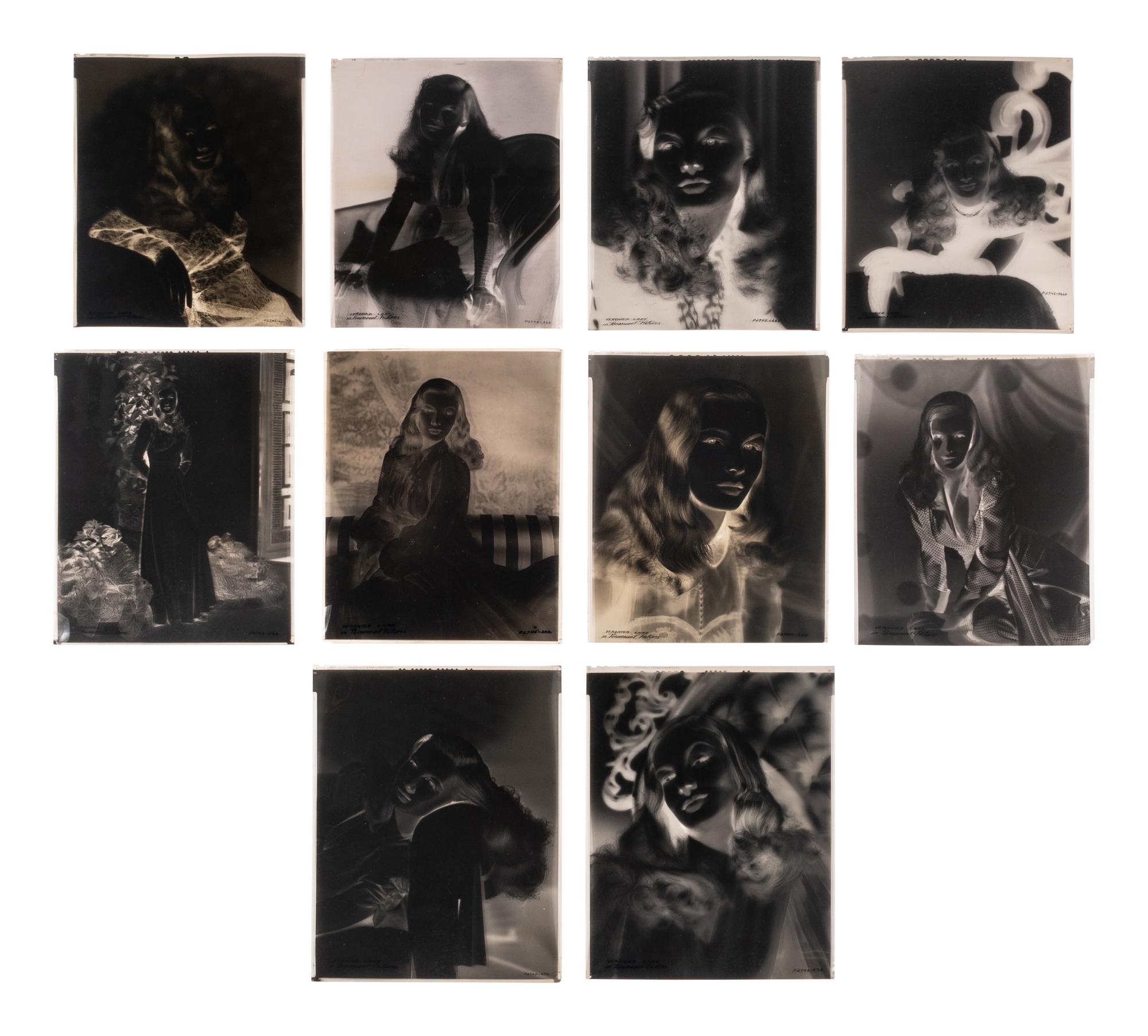 [HOLLYWOOD PHOTOGRAPHY]. A group of 17 photographic portrait negatives and transparencies of Veronica Lake. c. 1940.