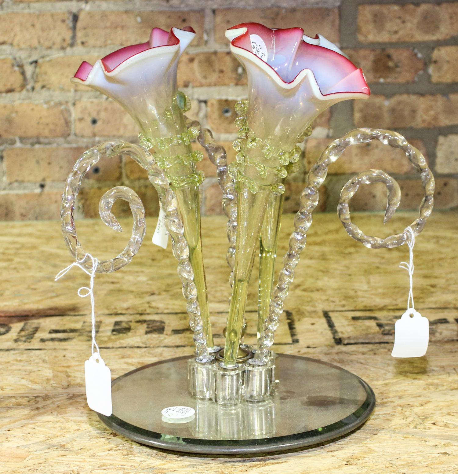 Two Victorian Glass Epergnes Height of taller 28 inches. — 19TH/20TH CENTURY