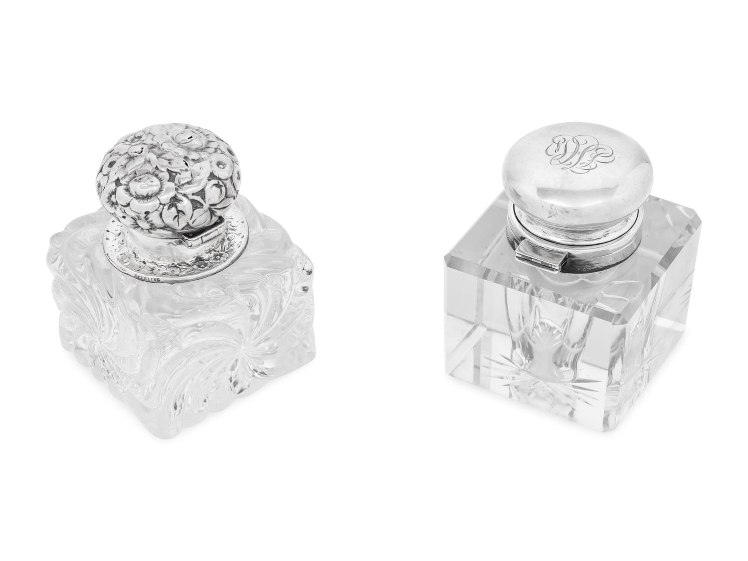 A Cartier Silver Mounted Cut Glass Ink Well