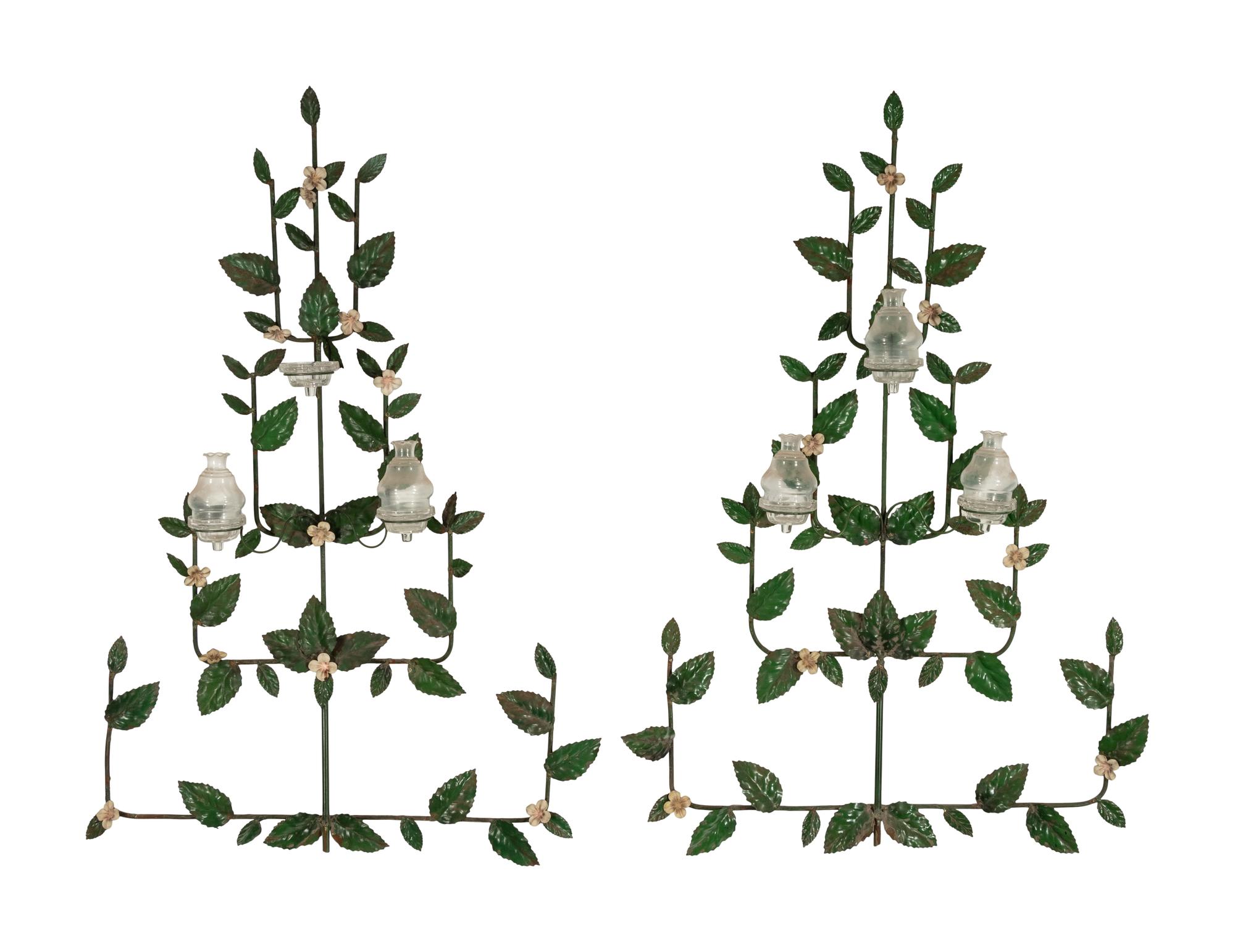A Pair of Large Painted Tole Wall Candelabra