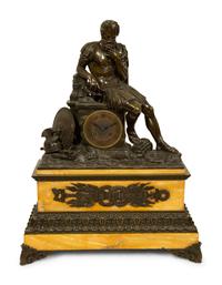 A Large Empire Style Bronze and Marble Figural Clock — LATE 19TH CENTURY
