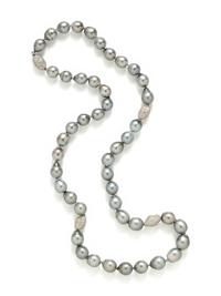 CULTURED BAROQUE TAHITIAN PEARL AND DIAMOND BEAD NECKLACE