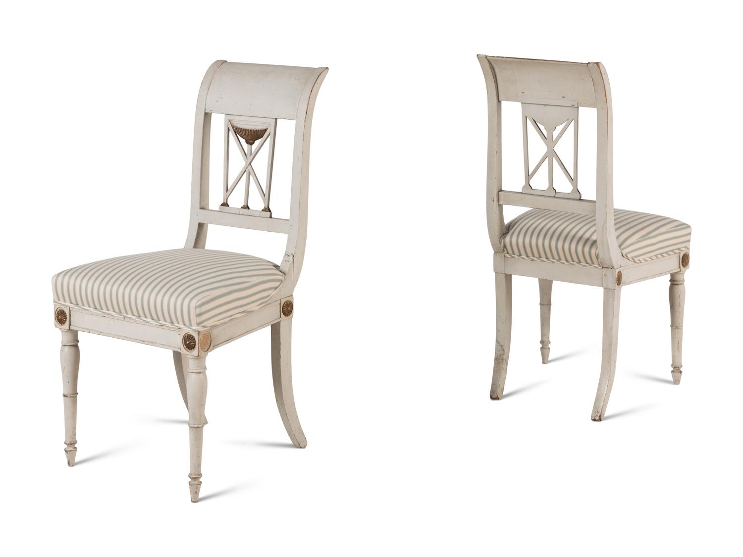 A Pair of Italian Neoclassical Painted and Parcel-Gilt Side Chairs