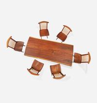 Mira Nakashima (American, b. 1942) Fine Single-Board "Conoid" Dining Table and Set of Six Single-Board "Conoid" Dining Chairs, George Nakashima Woodworker, New Hope, Pennsylvania, 2007