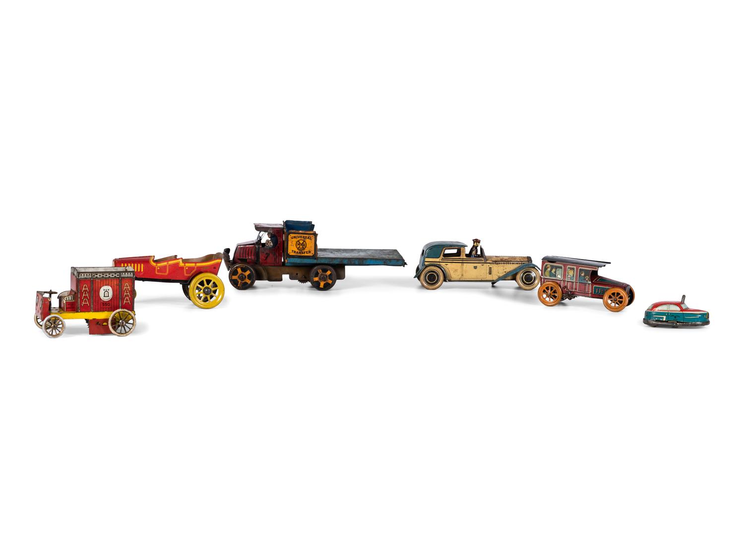 Six Tin Lithograph Toy Vehicles